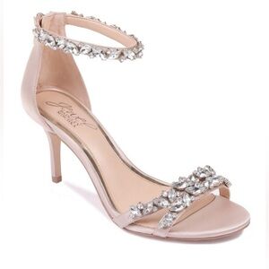 Badgley Mischka rhinestone Champagne Ankle Strap Heels Size 7.5